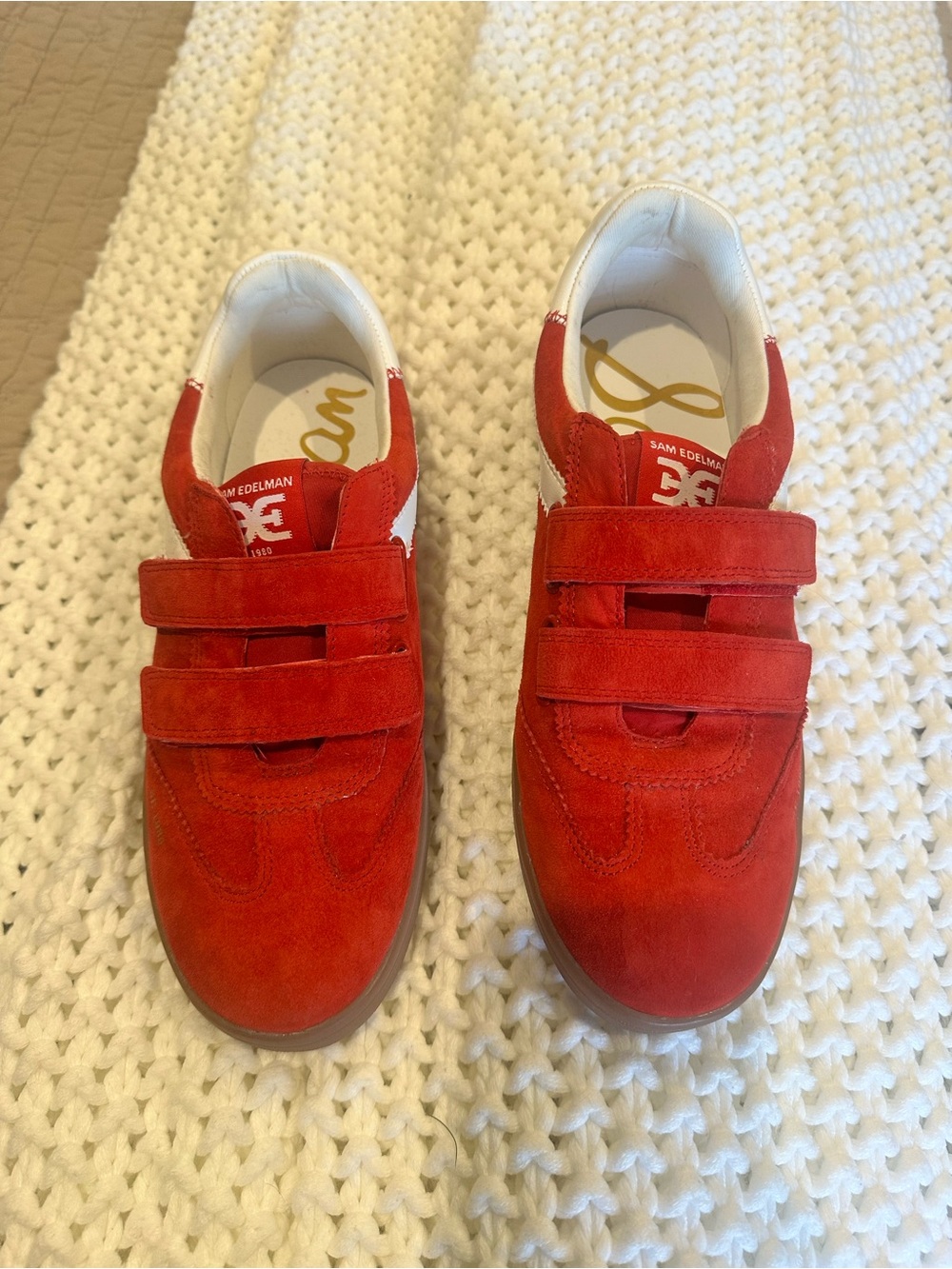 Sam Edelman Red Suede Velcro Sneakers